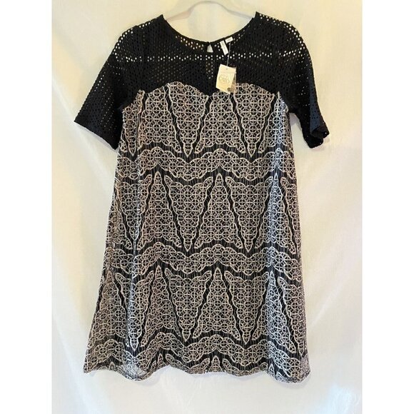 Cato NWT Dress A-Line Trapeze Black Gold Starlight Eyelet Small Summer Wedding - Picture 8 of 8